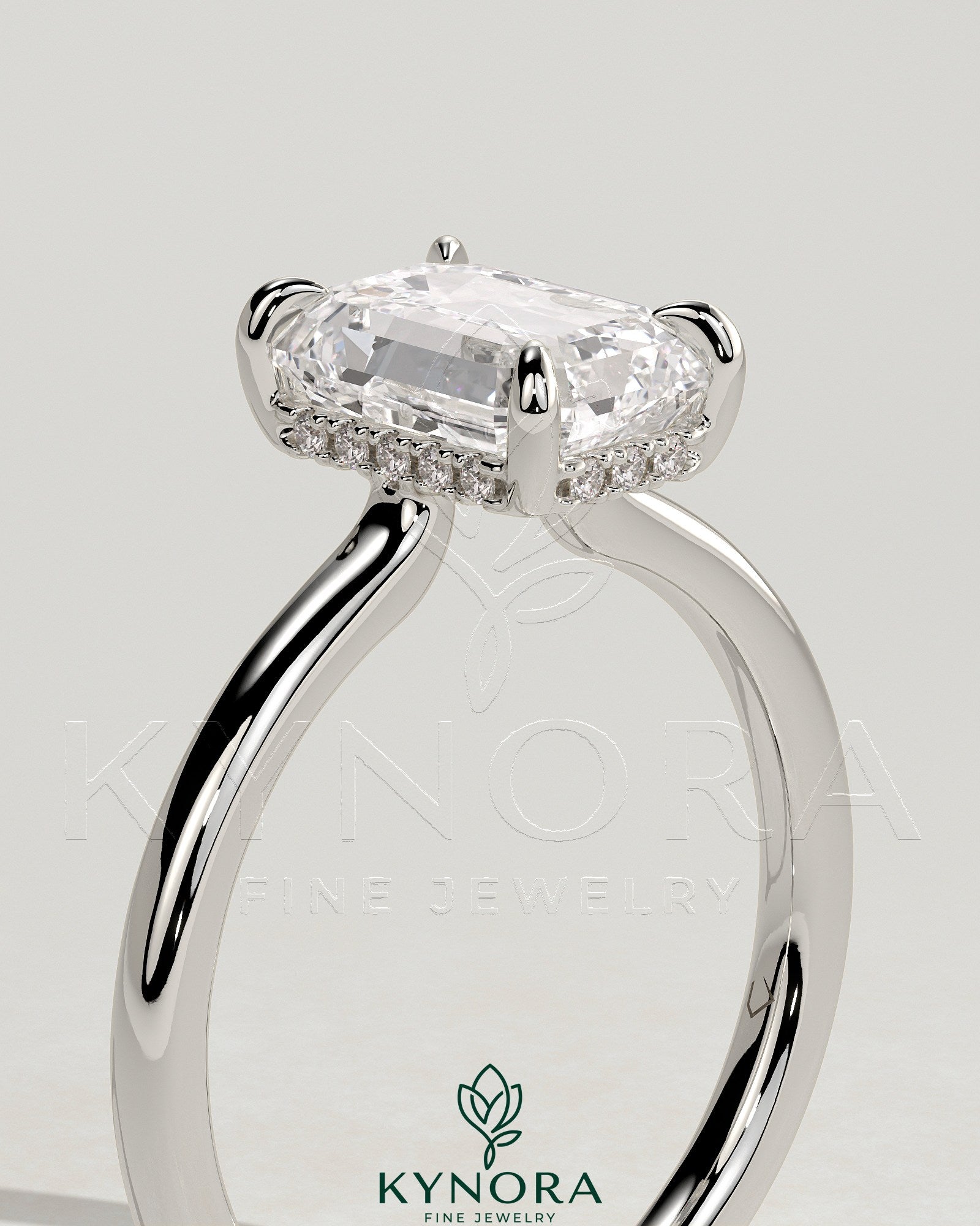 2ct Emerald Claw Solitaire with Hidden Halo and Floating Cathedral Low Setting Engagement Ring Secondary image