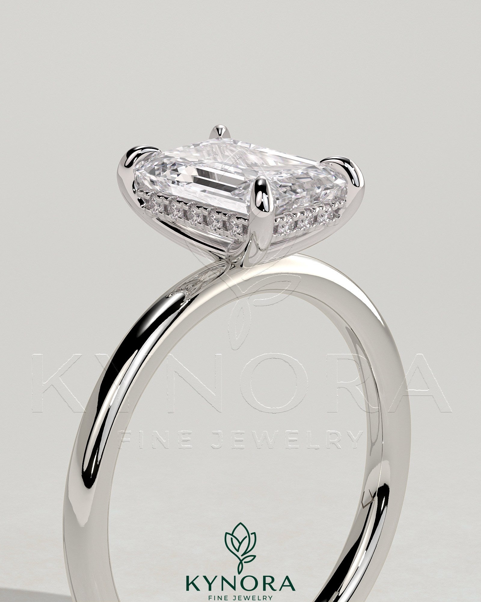 2ct Emerald Claw Solitaire with Hidden Halo Engagement Ring Secondary image
