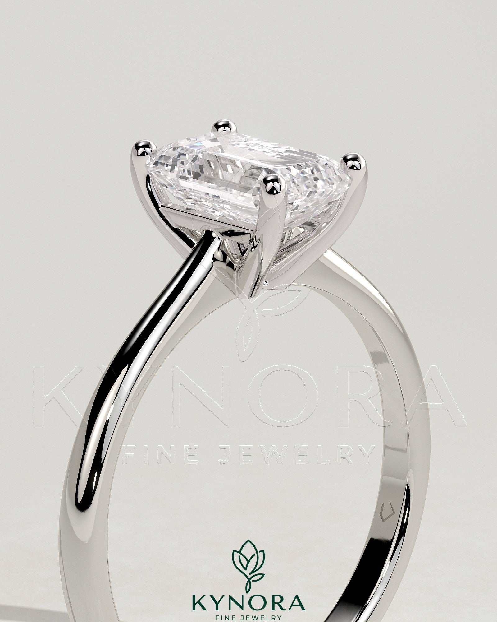 2ct Emerald Claw Solitaire with Tapered Band and Cathedral Low Setting Engagement Ring Secondary image
