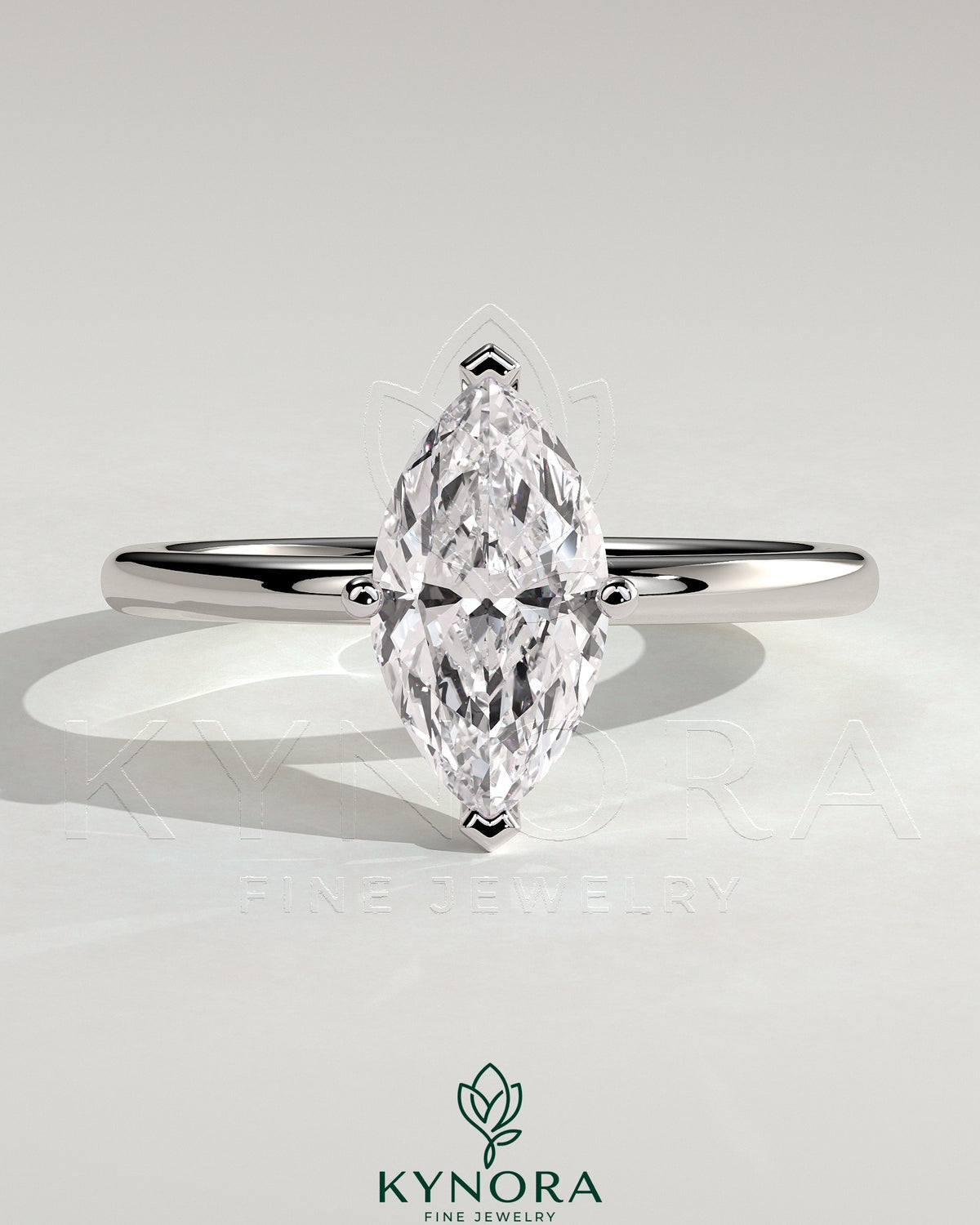 Kynora CJ 2ct marquise diamond solitaire engagement ring with four prongs in a classic solitaire style.