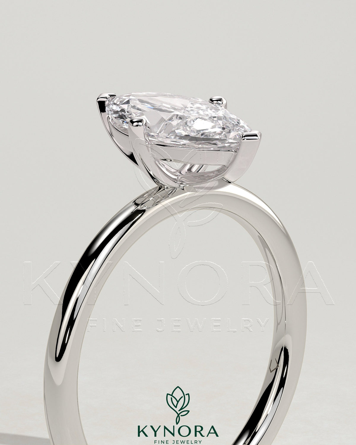 Kynora CJ 2ct marquise diamond solitaire engagement ring with four prongs and classic setting.