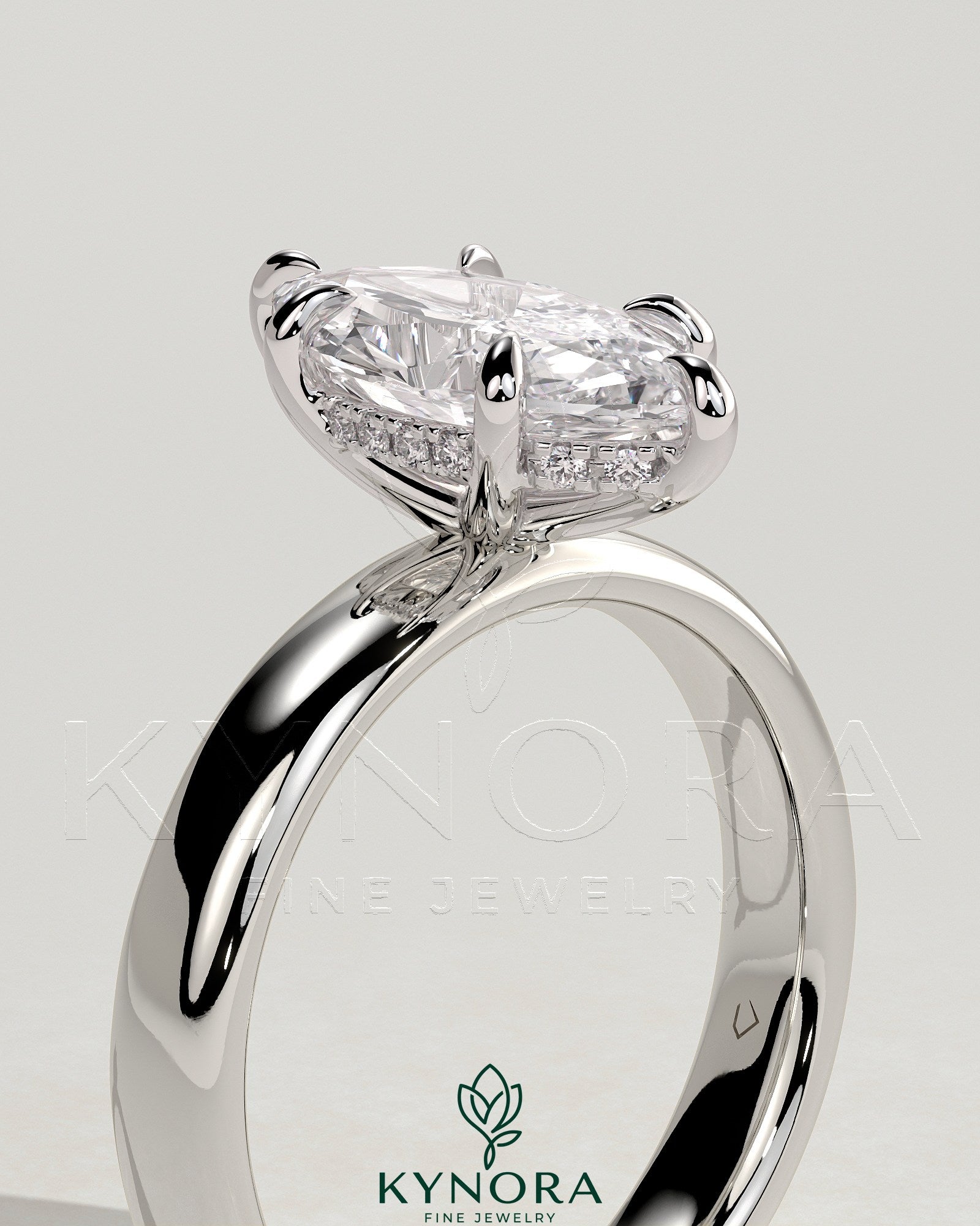 2ct Marquise Claw Solitaire with Cigar Band and Hidden Halo Engagement Ring Secondary image