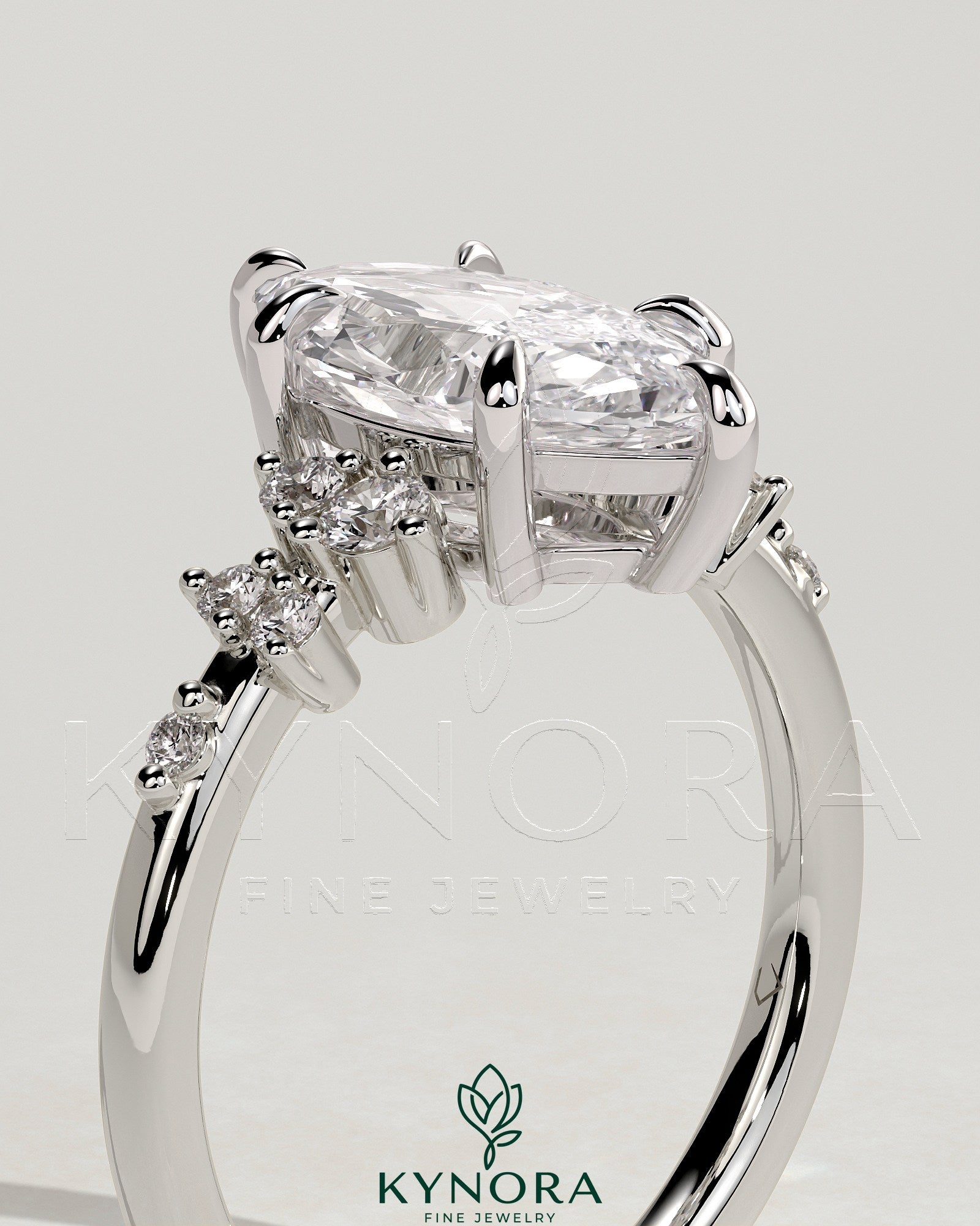 2ct Marquise Claw Solitaire with Clustered Round Shoulder Stones Engagement Ring Secondary image
