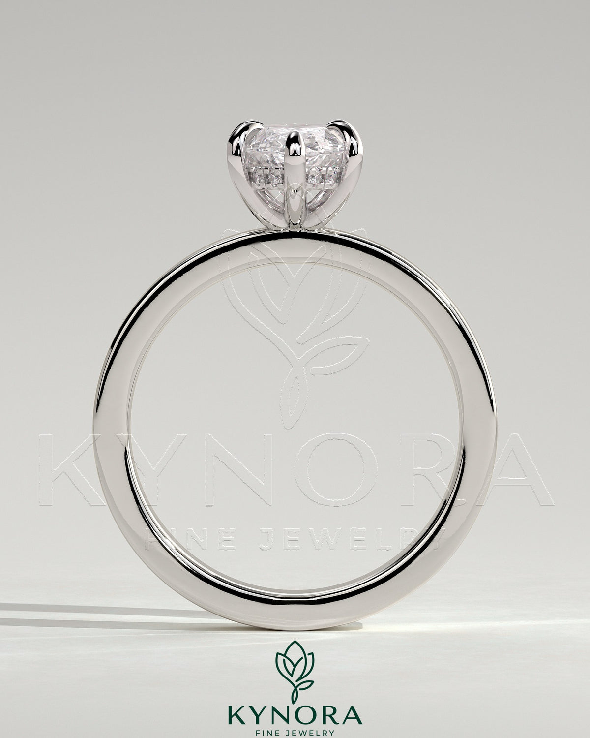 Kynora CJ 2ct marquise solitaire engagement ring with flat cigar band and hidden halo, showcasing elegant diamond design.