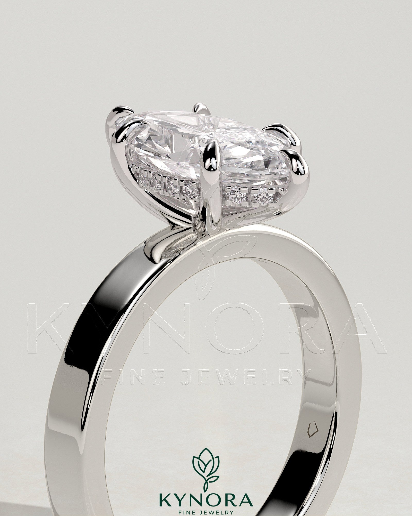 2ct Marquise Claw Solitaire with Flat Cigar Band and Hidden Halo Engagement Ring Secondary image