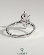 Kynora CJ 2ct marquise diamond solitaire ring with hidden halo and cathedral high setting, elegant engagement ring.