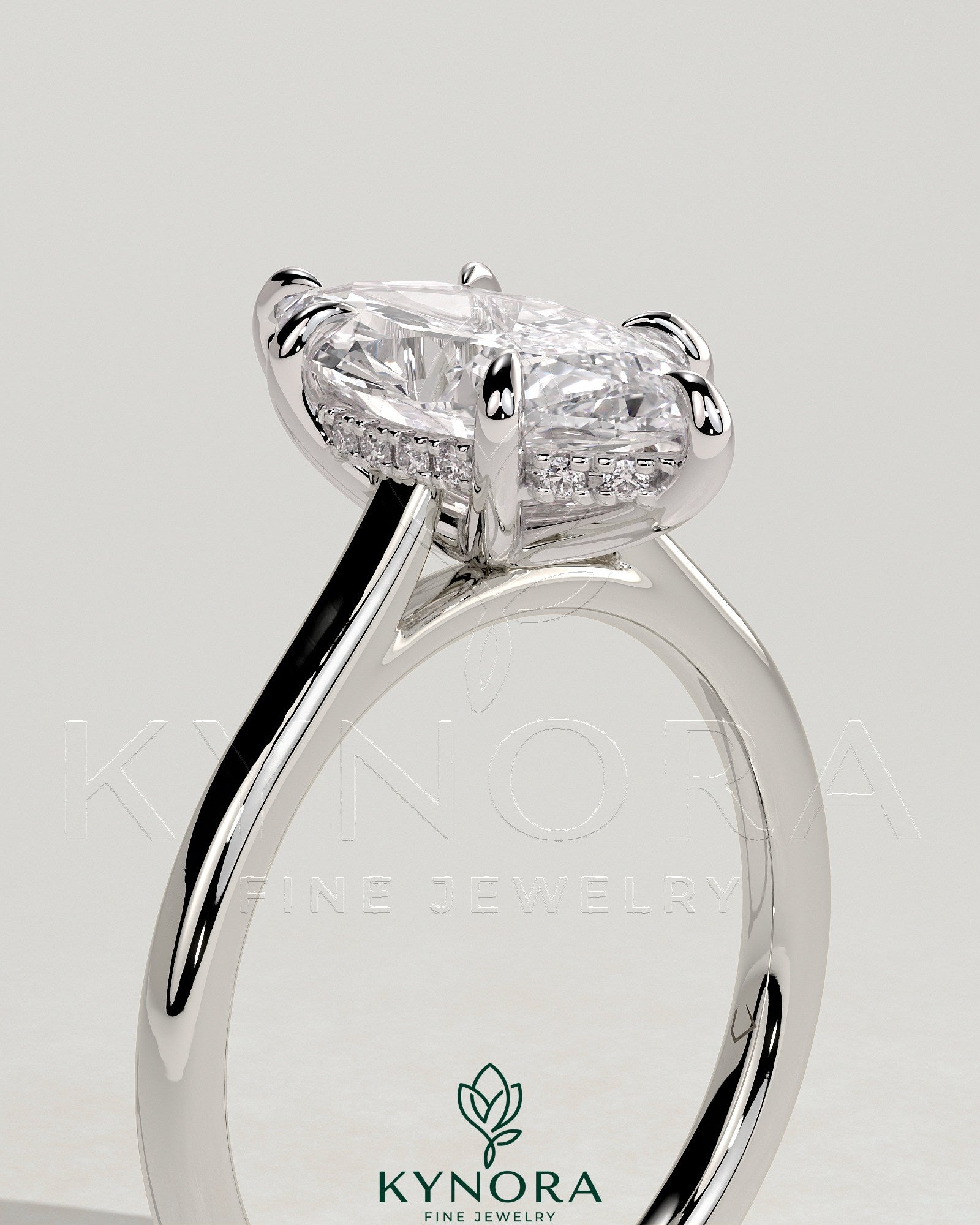 2ct Marquise Claw Solitaire with Hidden Halo and Cathedral High Setting Engagement Ring Secondary image