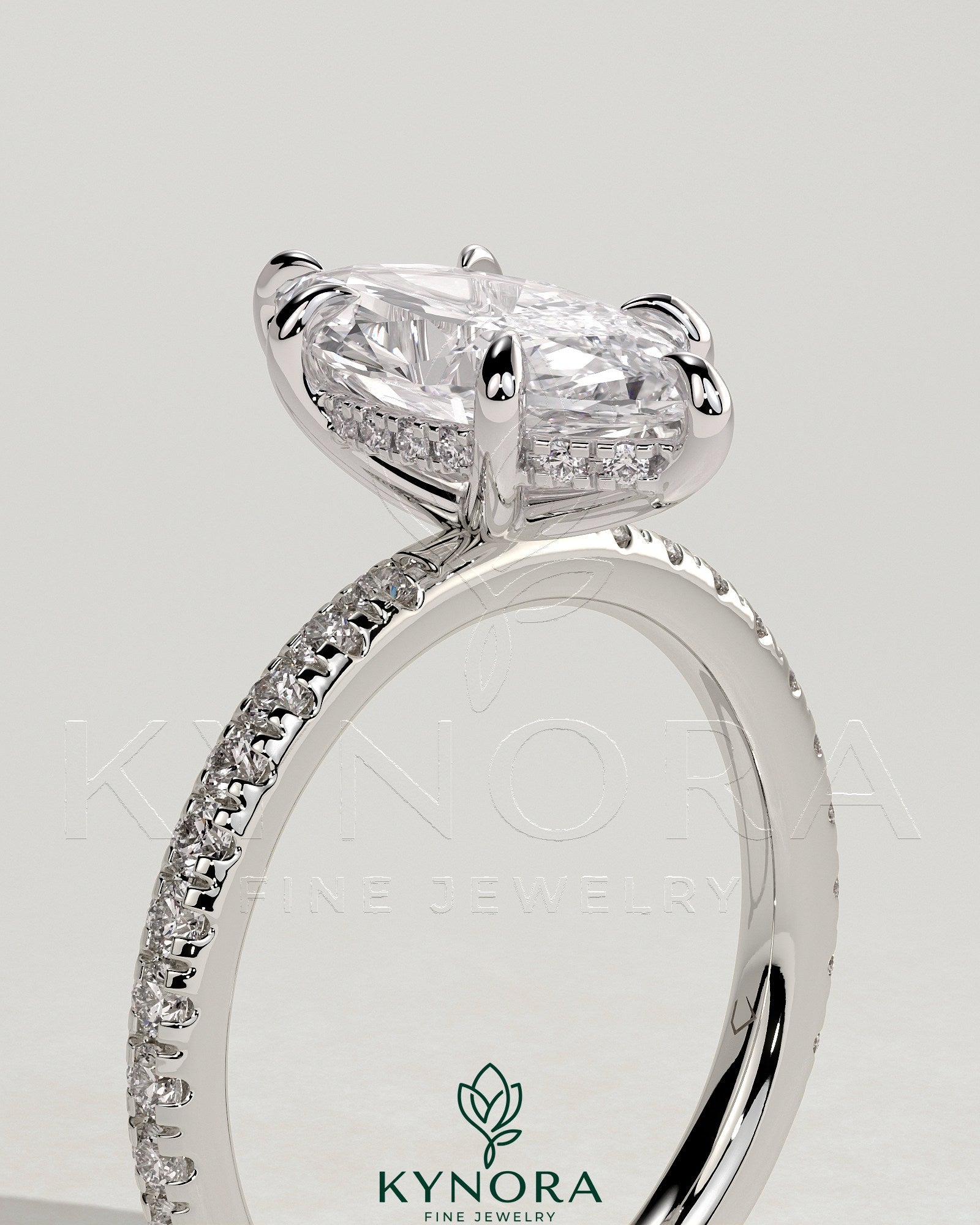 2ct Marquise Claw Solitaire with Hidden Halo and Pave Band Engagement Ring Secondary image