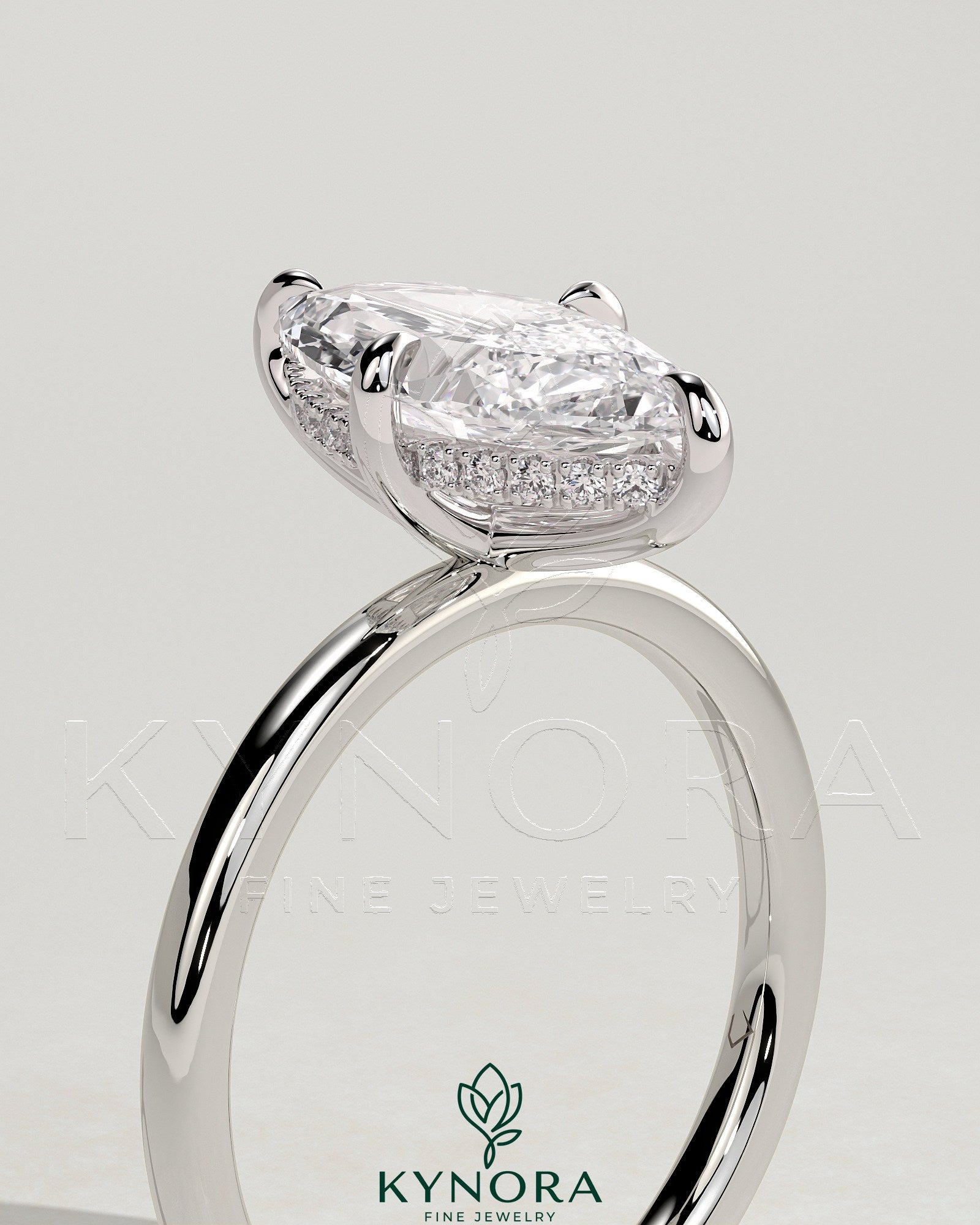 2ct Marquise Claw Solitaire with Hidden Halo Engagement Ring four prong Secondary image