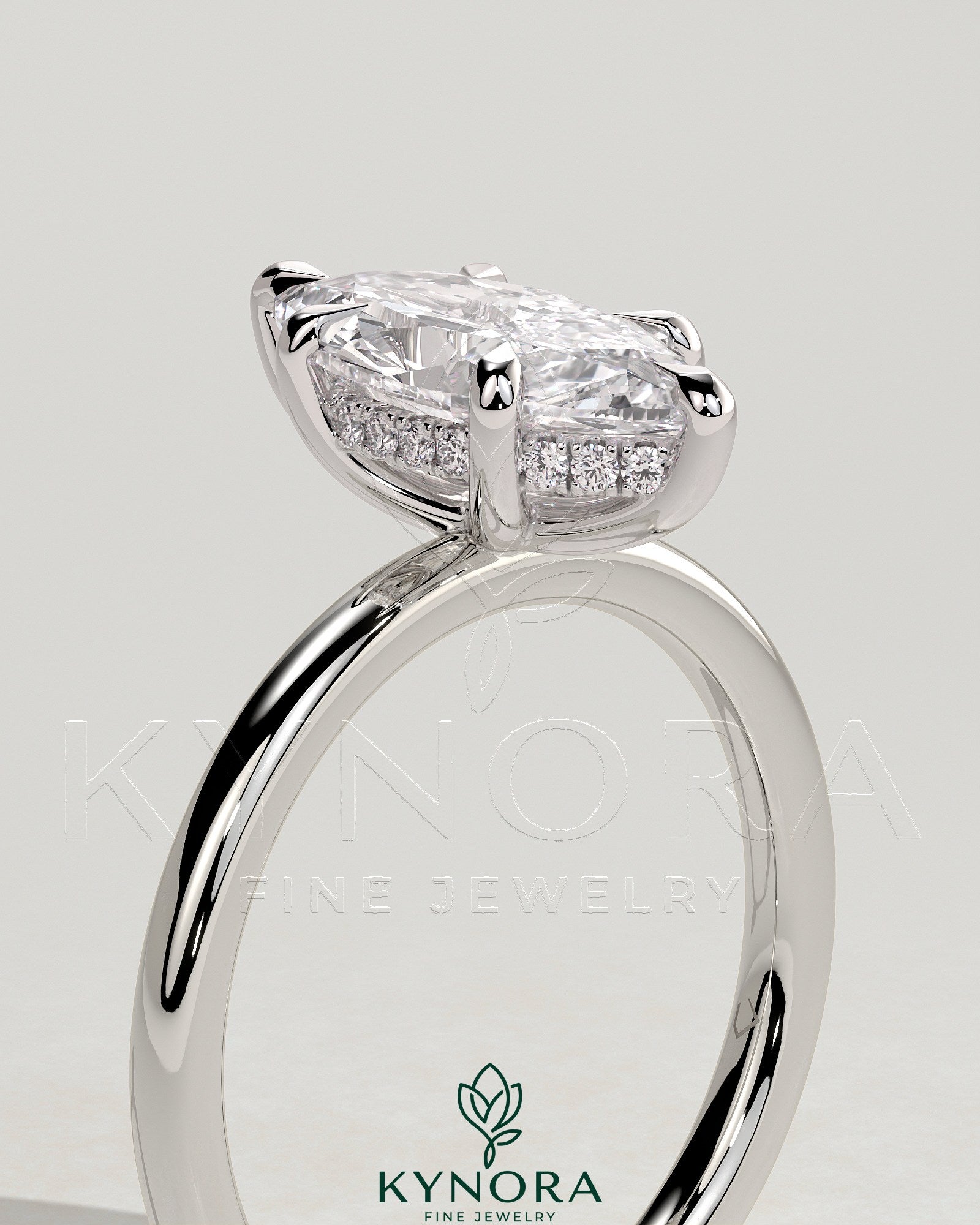 2ct Marquise Claw Solitaire with Hidden Halo Engagement Ring six prong Secondary image
