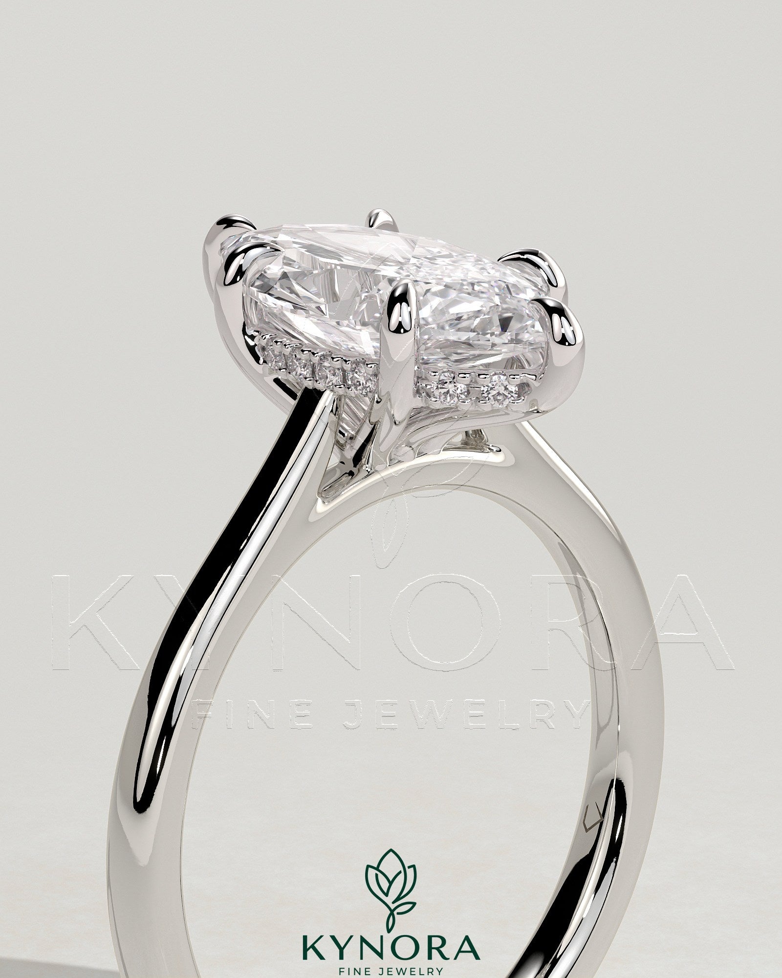 2ct Marquise Claw Solitaire with Hidden Halo, Tapered Band and Cathedral High Setting Engagement Ring Secondary image