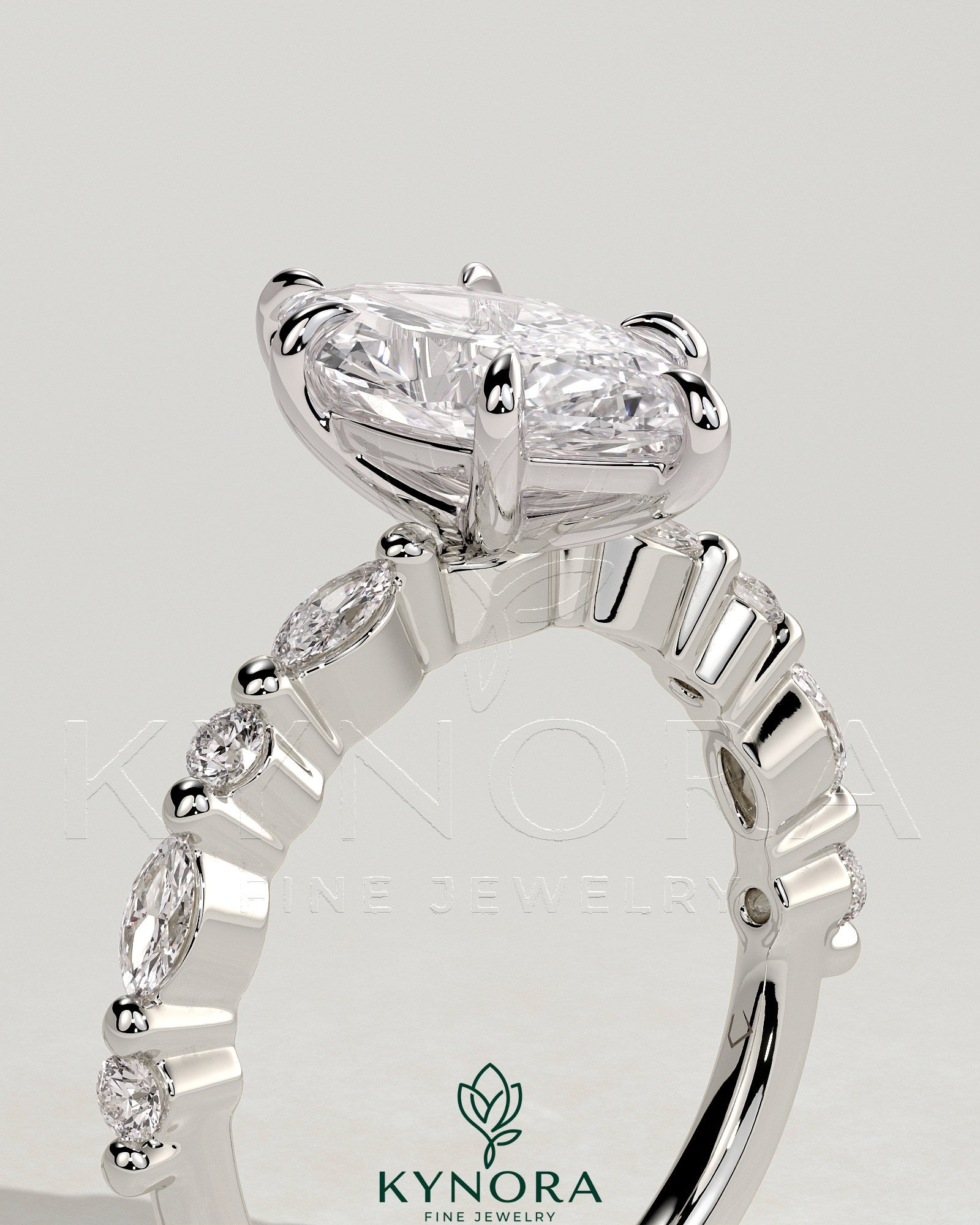 2ct Marquise Claw Solitaire with Marquise and Round Accent Stones Engagement Ring Secondary image