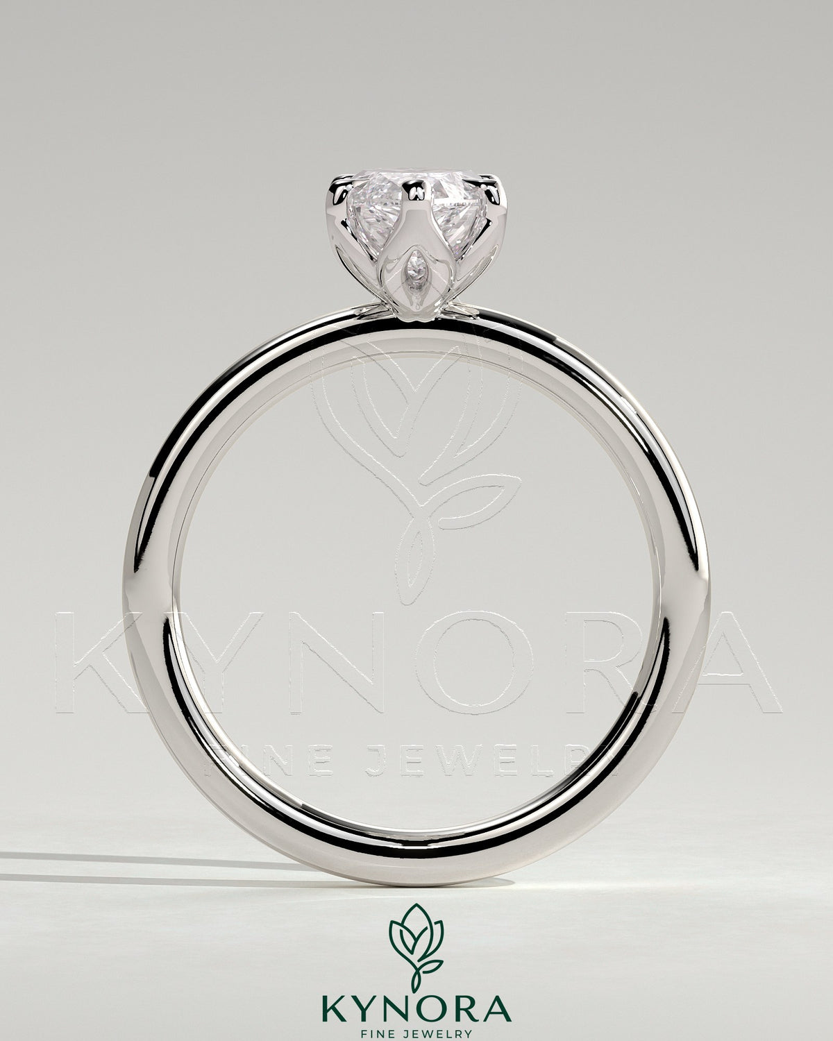 Kynora CJ 2ct marquise claw solitaire engagement ring with petal gallery design, featuring a sparkling marquise-cut diamond setting.