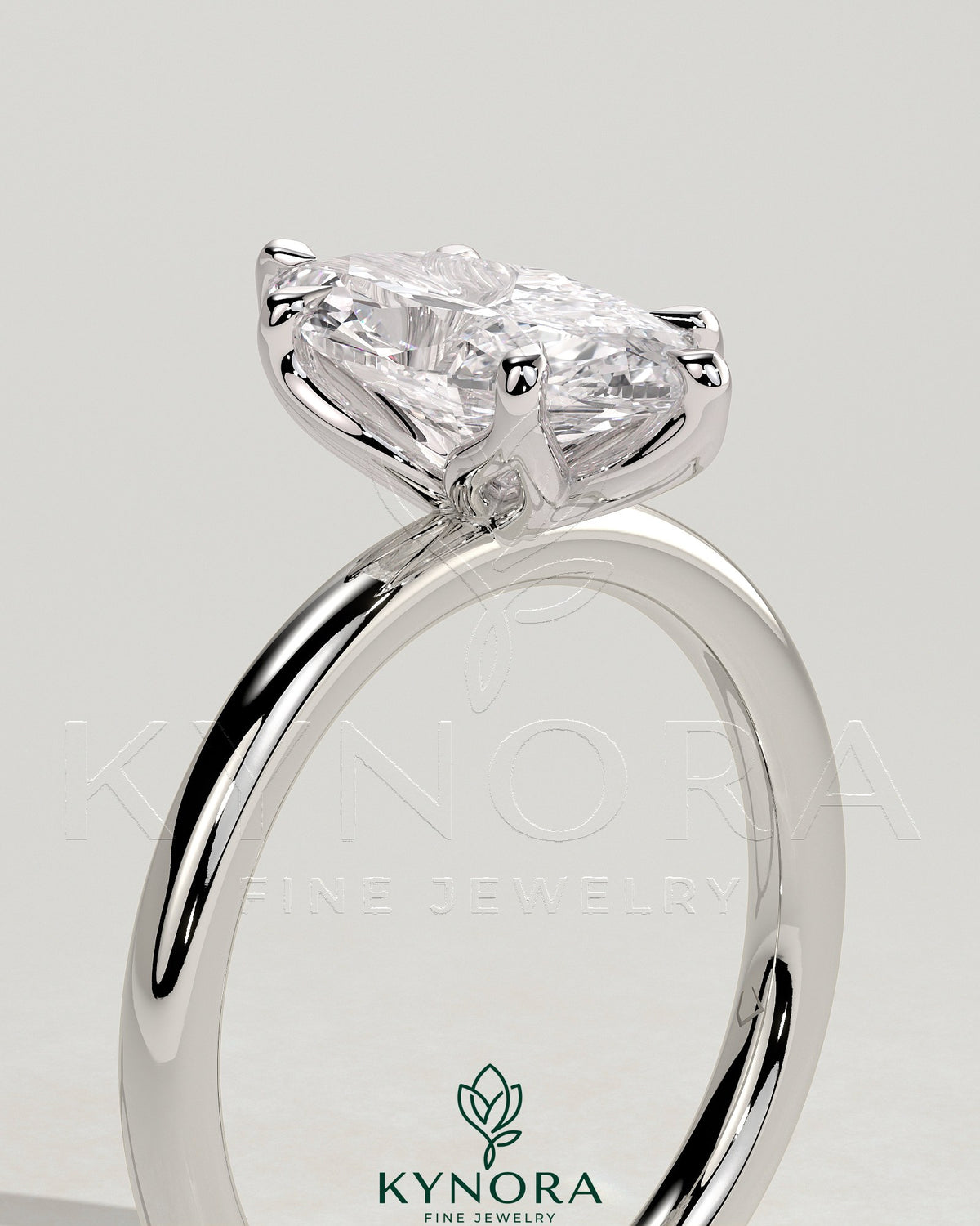 Kynora CJ 2ct marquise claw solitaire engagement ring with petal gallery design, featuring a sparkling central diamond.