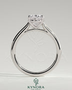 Kynora CJ 2ct oval claw solitaire engagement ring with cathedral high setting, showcasing a sparkling oval diamond on a sleek band.