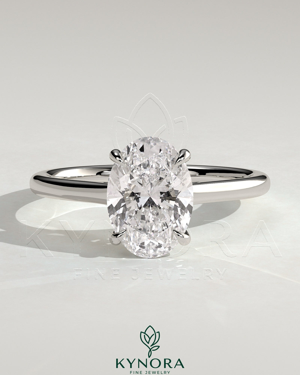 Kynora CJ 2ct oval claw solitaire engagement ring with cathedral low setting and open trellis gallery design. Main image