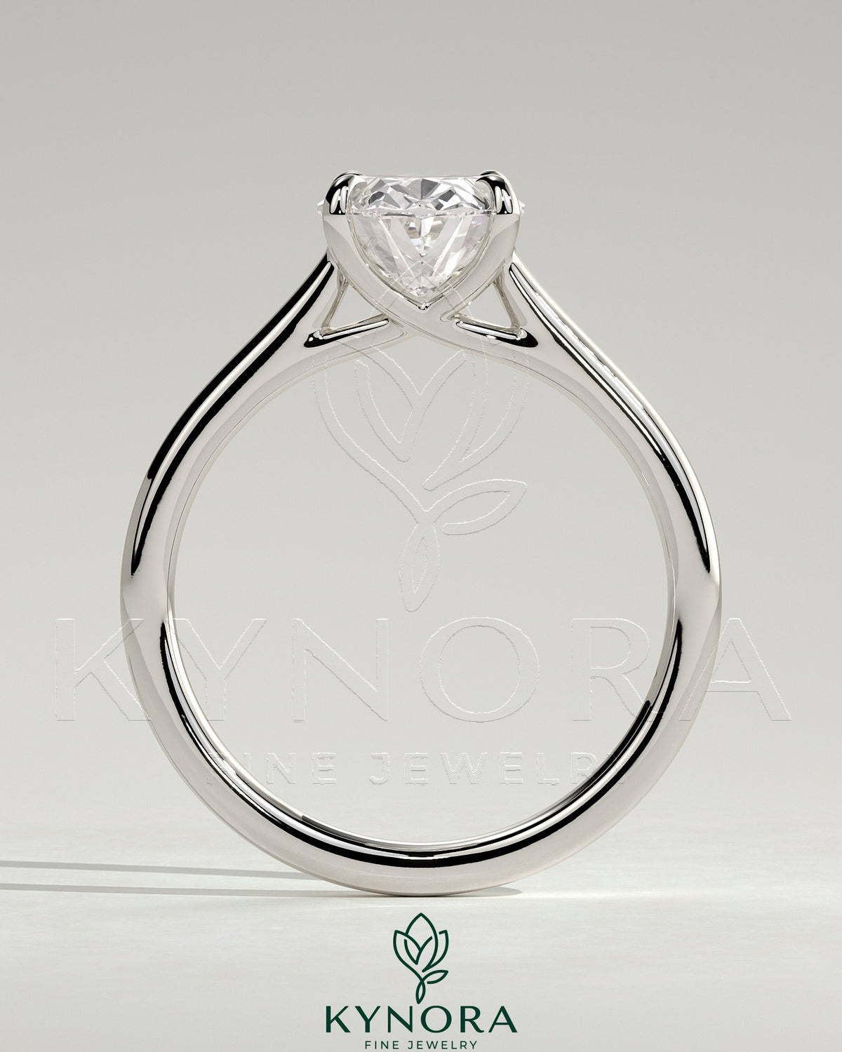Kynora CJ 2ct oval claw solitaire engagement ring with cathedral low setting and open trellis gallery, showcasing fine craftsmanship.