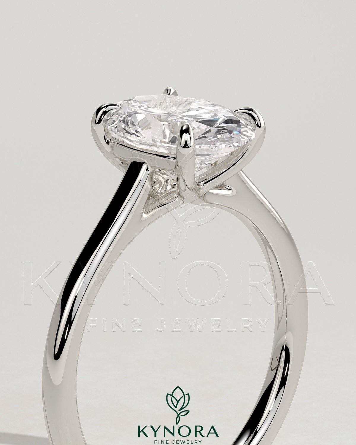 Kynora CJ 2ct oval claw solitaire engagement ring with cathedral low setting and open trellis gallery design.