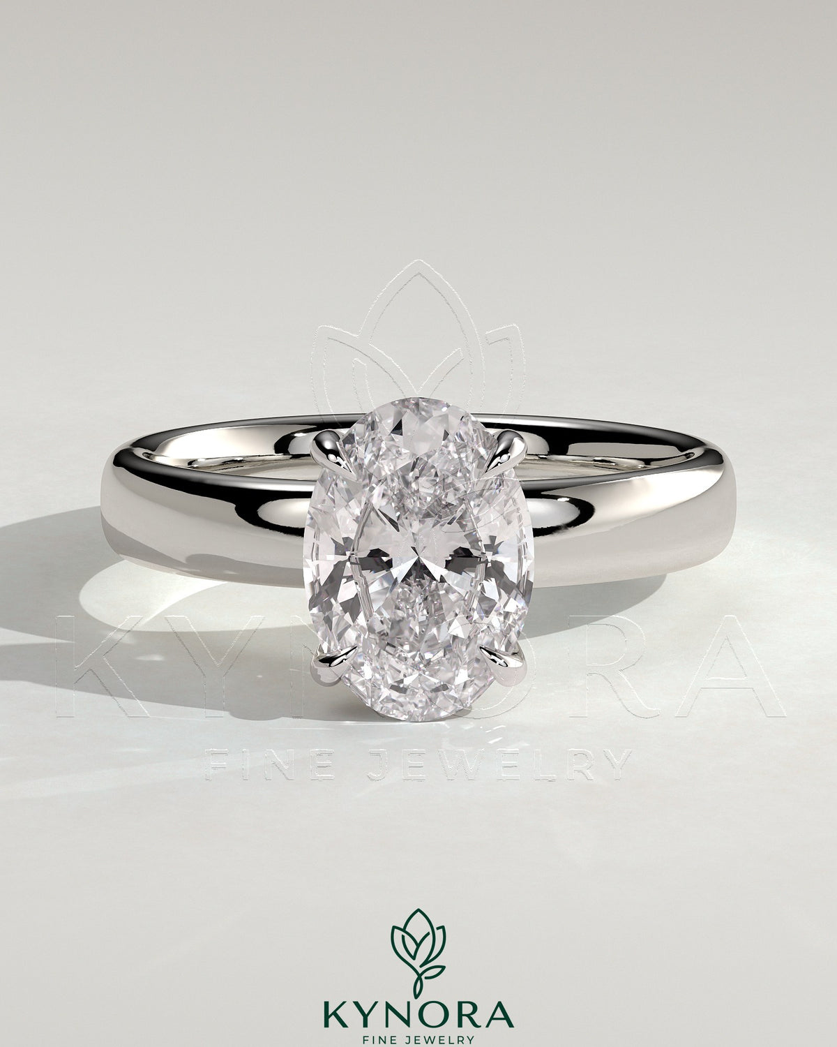 Kynora CJ 2ct oval claw solitaire engagement ring with cigar band and hidden halo showcasing sparkling diamond design. Main image