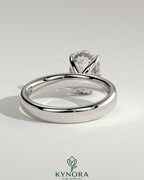 Kynora CJ 2ct oval diamond solitaire engagement ring with cigar band and hidden halo in sterling silver.