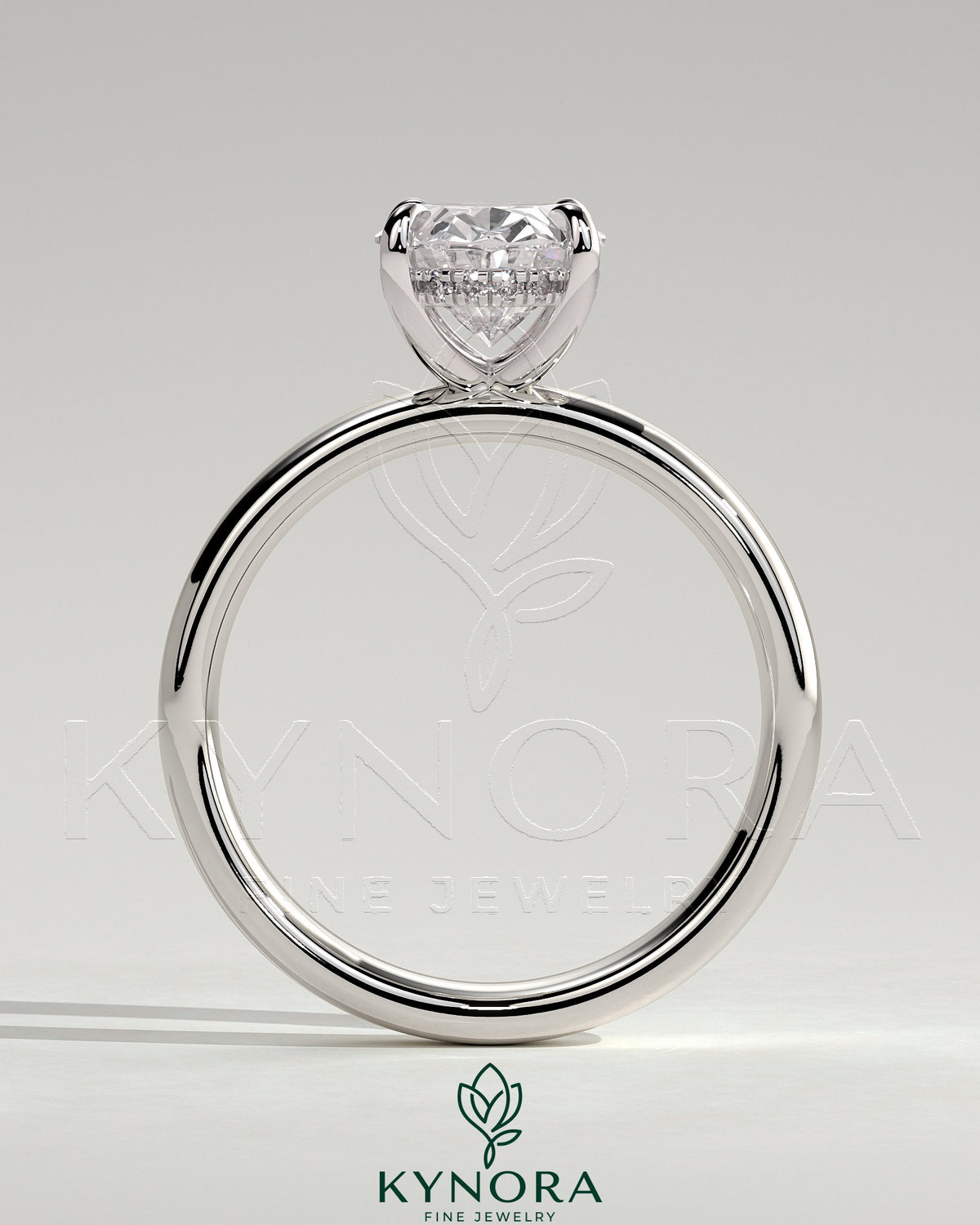 Kynora CJ 2ct oval diamond solitaire engagement ring with cigar band and hidden halo in yellow gold