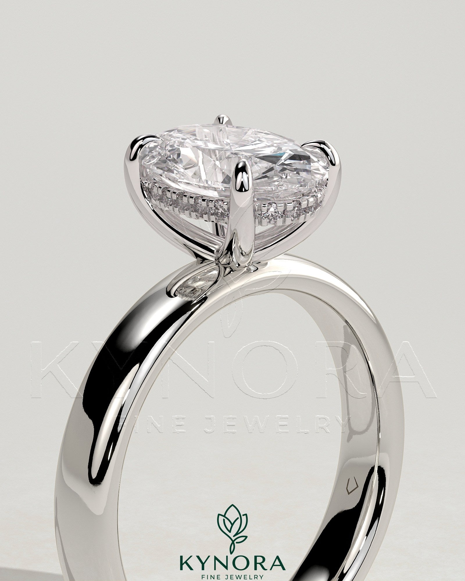 2ct Oval Claw Solitaire with Cigar Band and Hidden Halo Engagement Ring Secondary image
