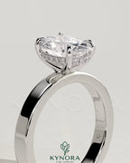 Kynora CJ 2ct oval claw solitaire engagement ring with flat cigar band and hidden halo design, showcasing sparkling diamond setting.