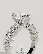 Kynora CJ 2ct oval claw solitaire engagement ring with half eternity oval band and hidden halo design.