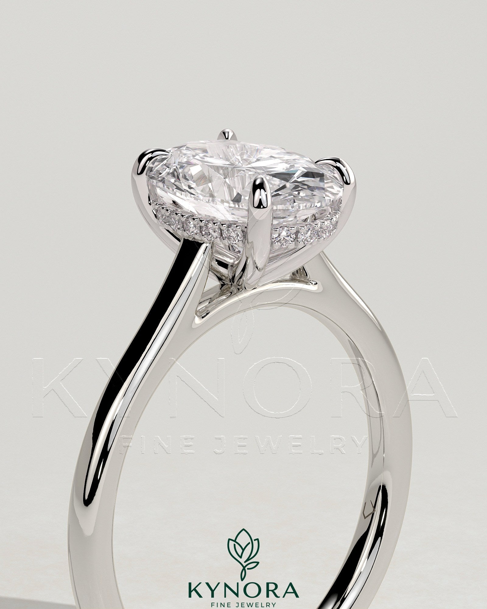 2ct Oval Claw Solitaire with Hidden Halo and Cathedral High Setting Engagement Ring Secondary image