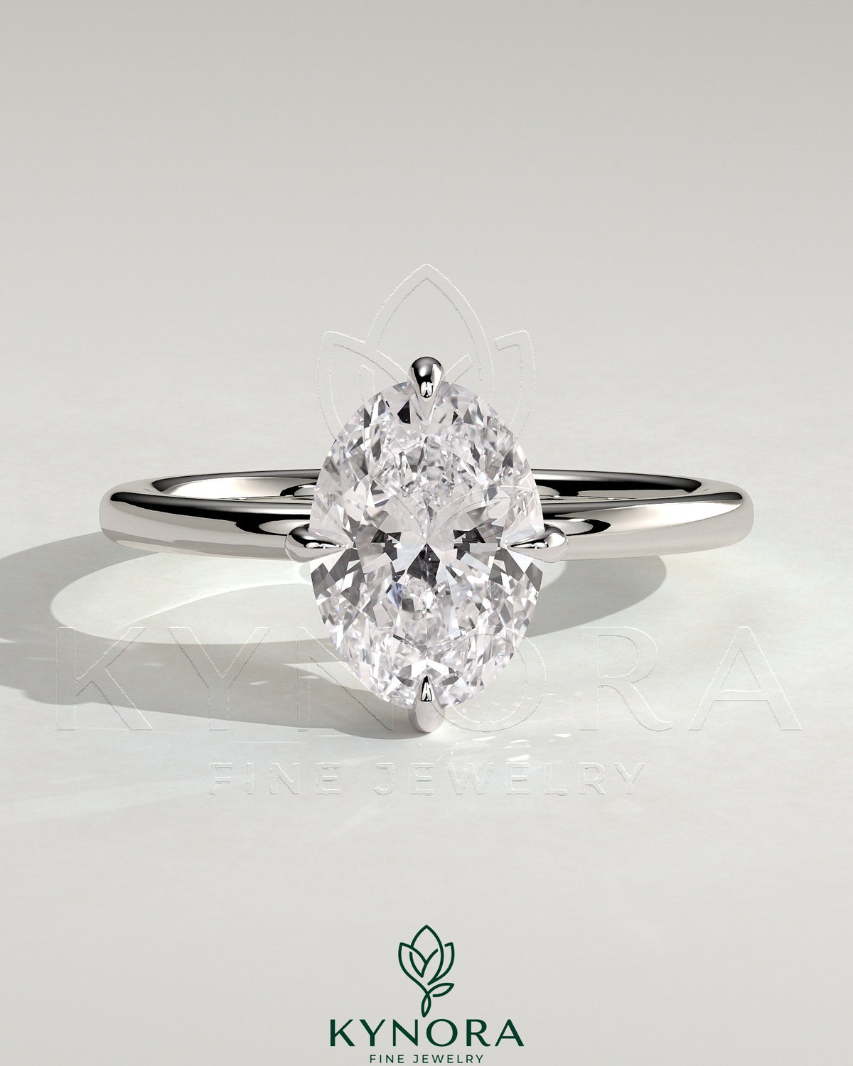 Kynora CJ 2ct oval claw solitaire engagement ring with hidden halo and compass rotation in sterling silver.