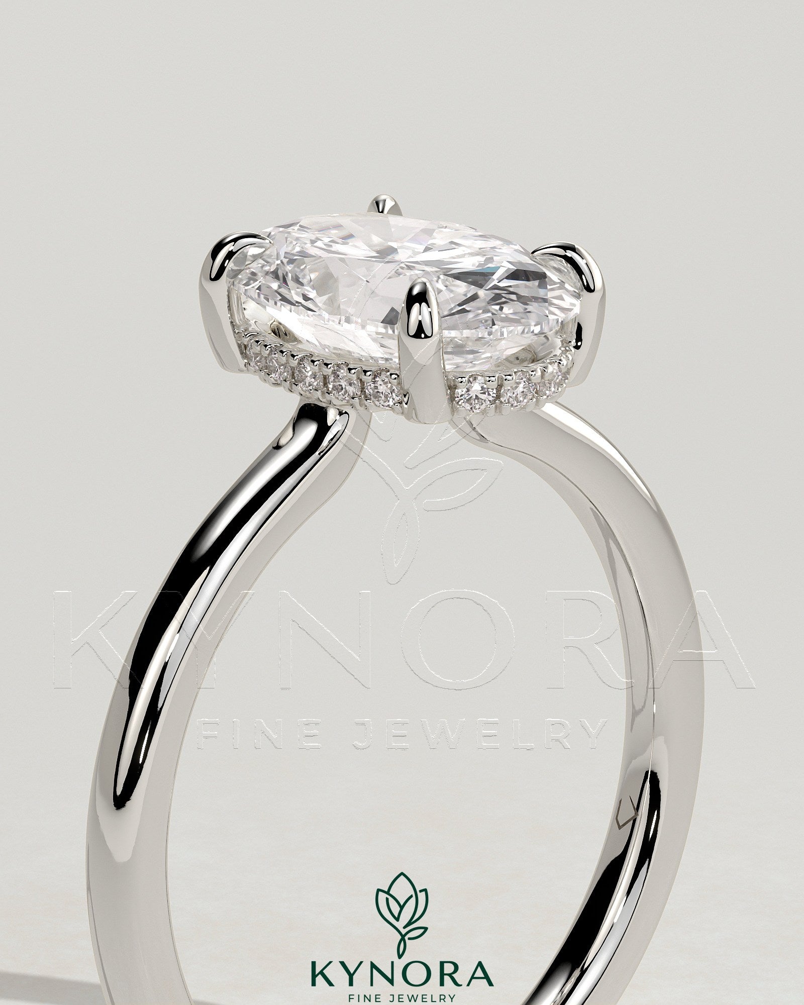 2ct Oval Claw Solitaire with Hidden Halo and Floating Cathedral Low Setting Engagement Ring Secondary image