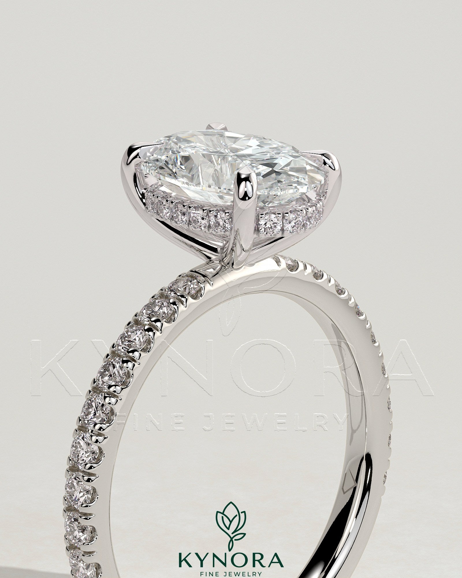 2ct Oval Claw Solitaire with Hidden Halo and Pave Band Engagement Ring Secondary image