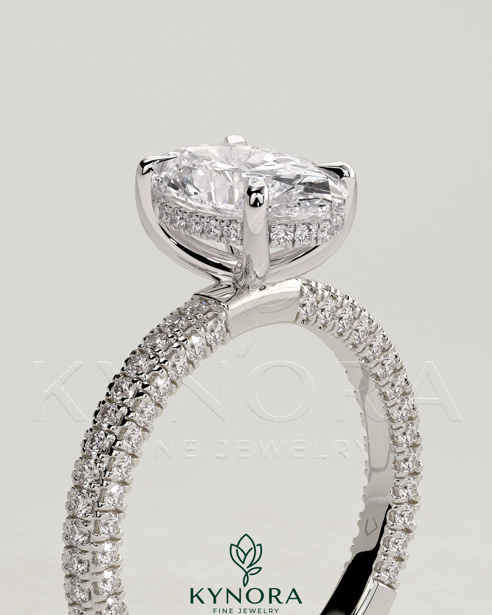 2ct Oval Claw Solitaire with Hidden Halo and Triple Pave Band Engagement Ring Secondary image