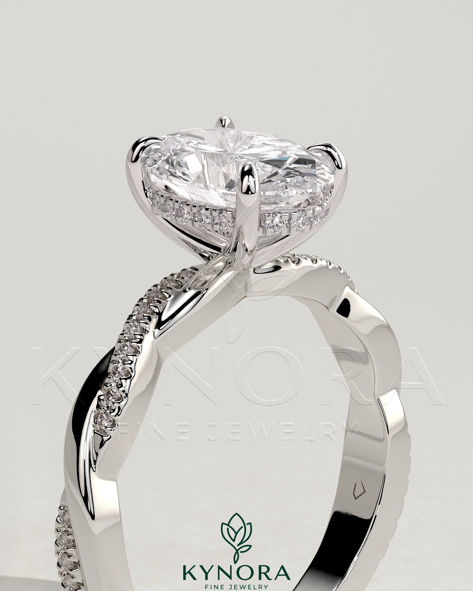 2ct Oval Claw Solitaire with Hidden Halo and Twisted Alternating Pave Band Engagement Ring Secondary image