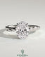 Kynora CJ 2ct oval claw solitaire engagement ring with hidden halo, opposing marquise accents, cathedral high setting.
