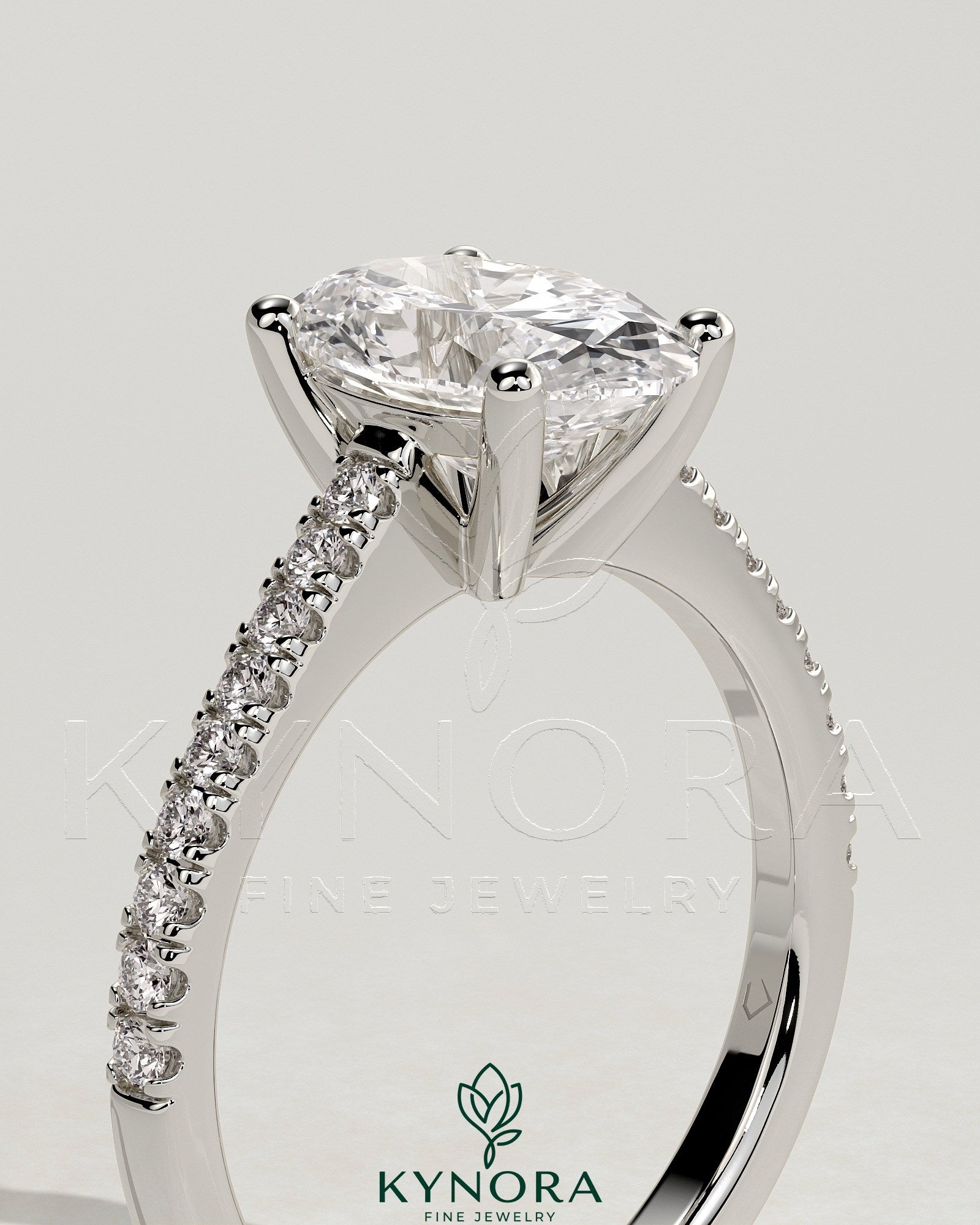 2ct Oval Claw Solitaire with Pave Band and Solid Cathedral Low Setting Engagement Ring Secondary image