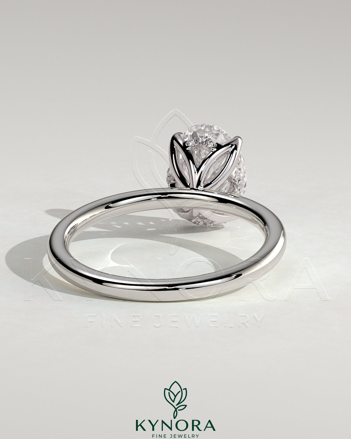 2ct Oval Claw Solitaire with Petal Gallery and Accented Tiara Detail Engagement Ring