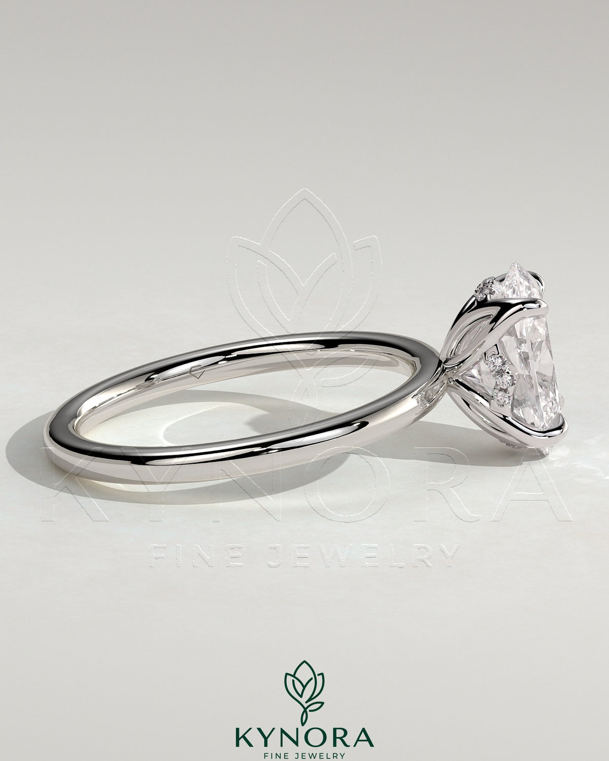 2ct Oval Claw Solitaire with Petal Gallery and Accented Tiara Detail Engagement Ring