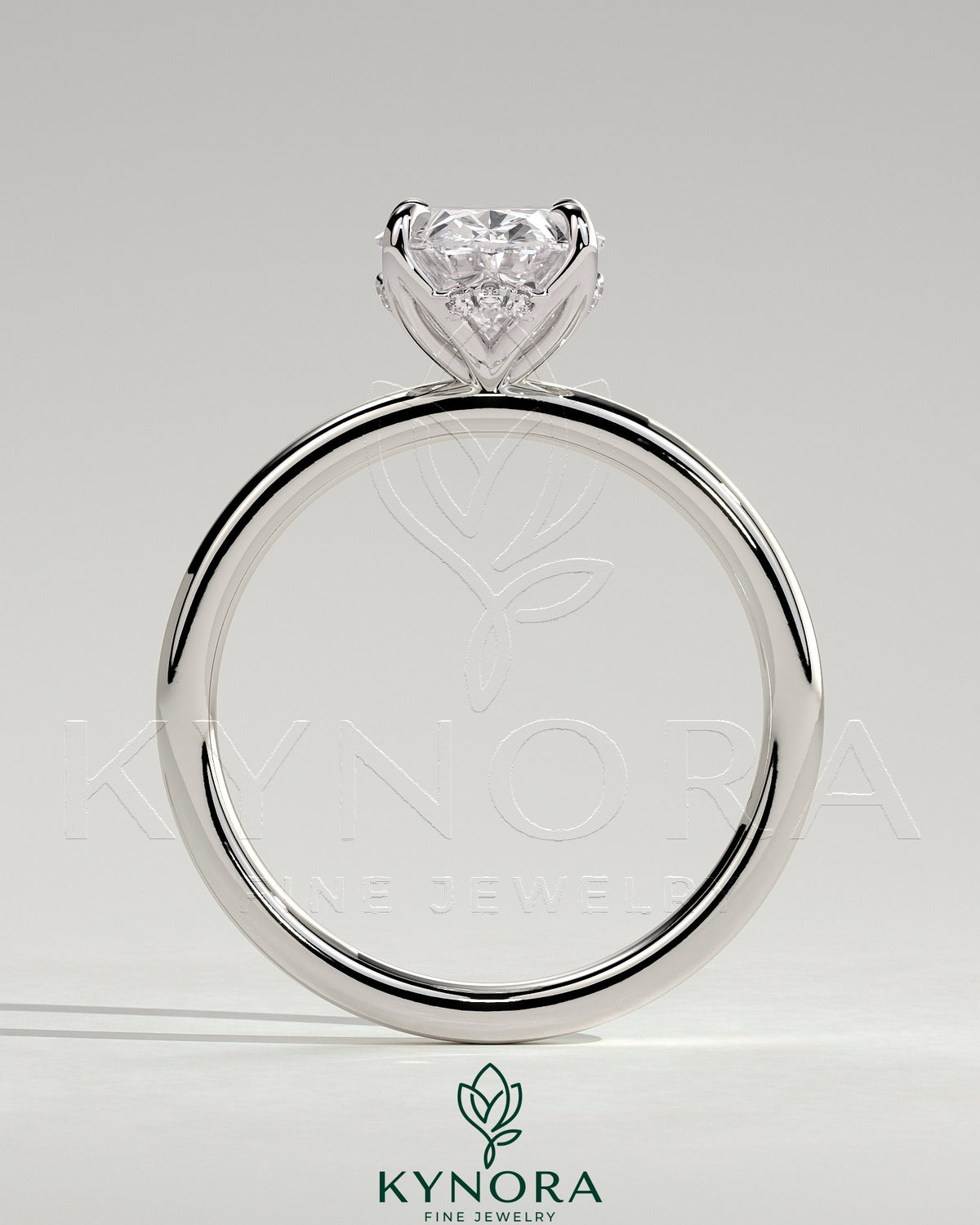 2ct Oval Claw Solitaire with Petal Gallery and Accented Tiara Detail Engagement Ring