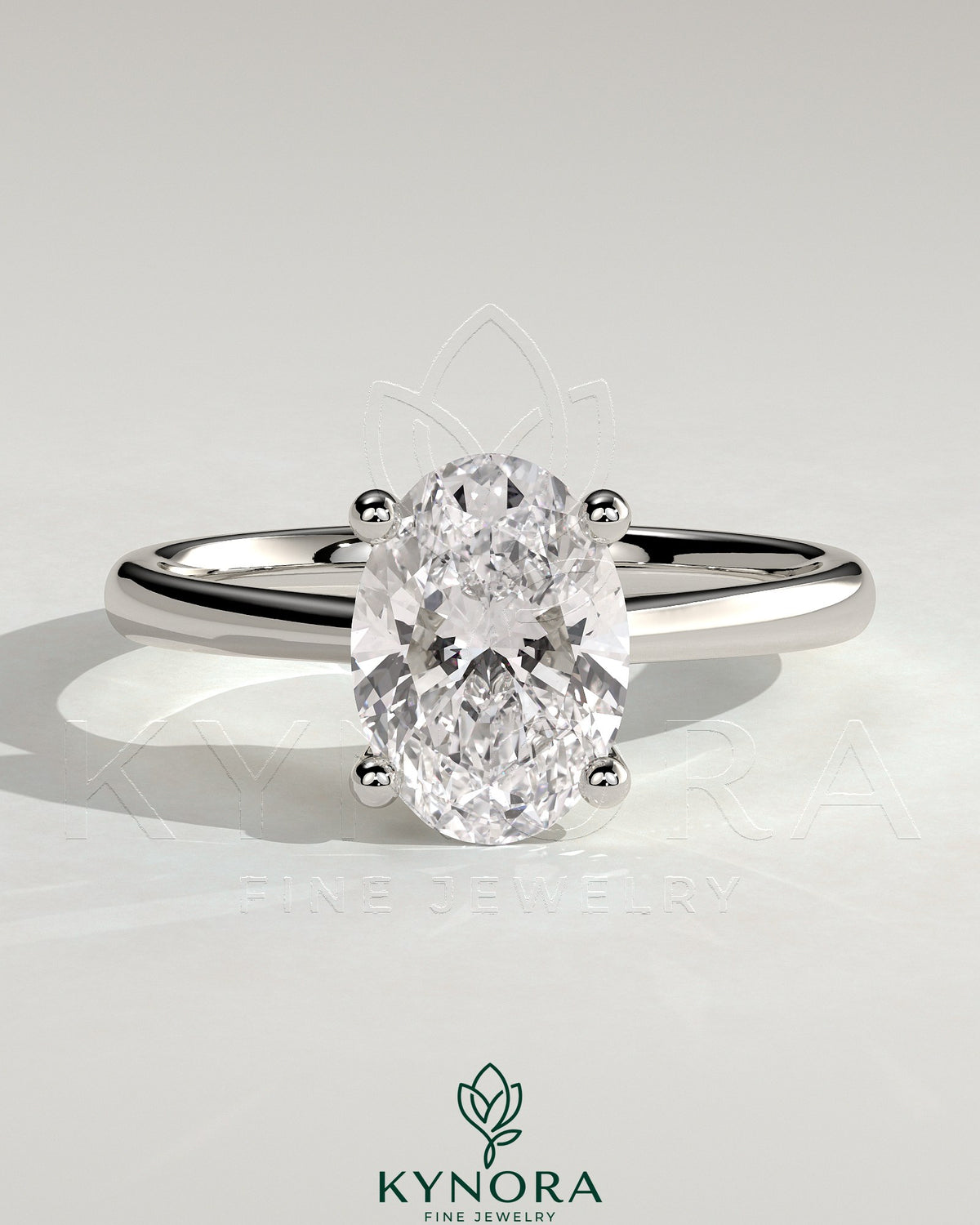Kynora CJ 2ct oval claw solitaire engagement ring with pinched tapered band and cathedral low setting, showcasing elegant jewelry design. Main image
