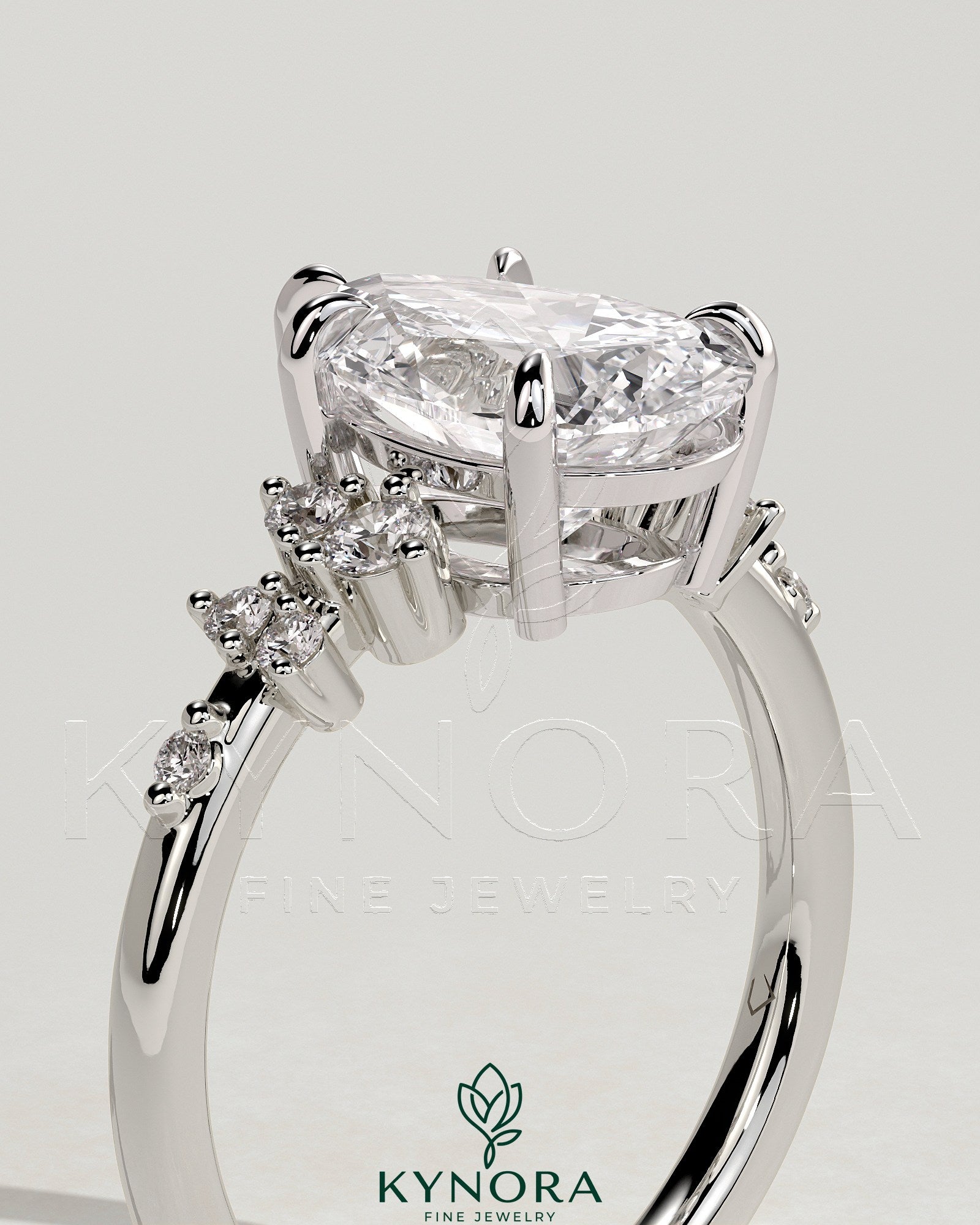2ct Pear Claw Solitaire with Clustered Round Shoulder Stones Engagement Ring Secondary image