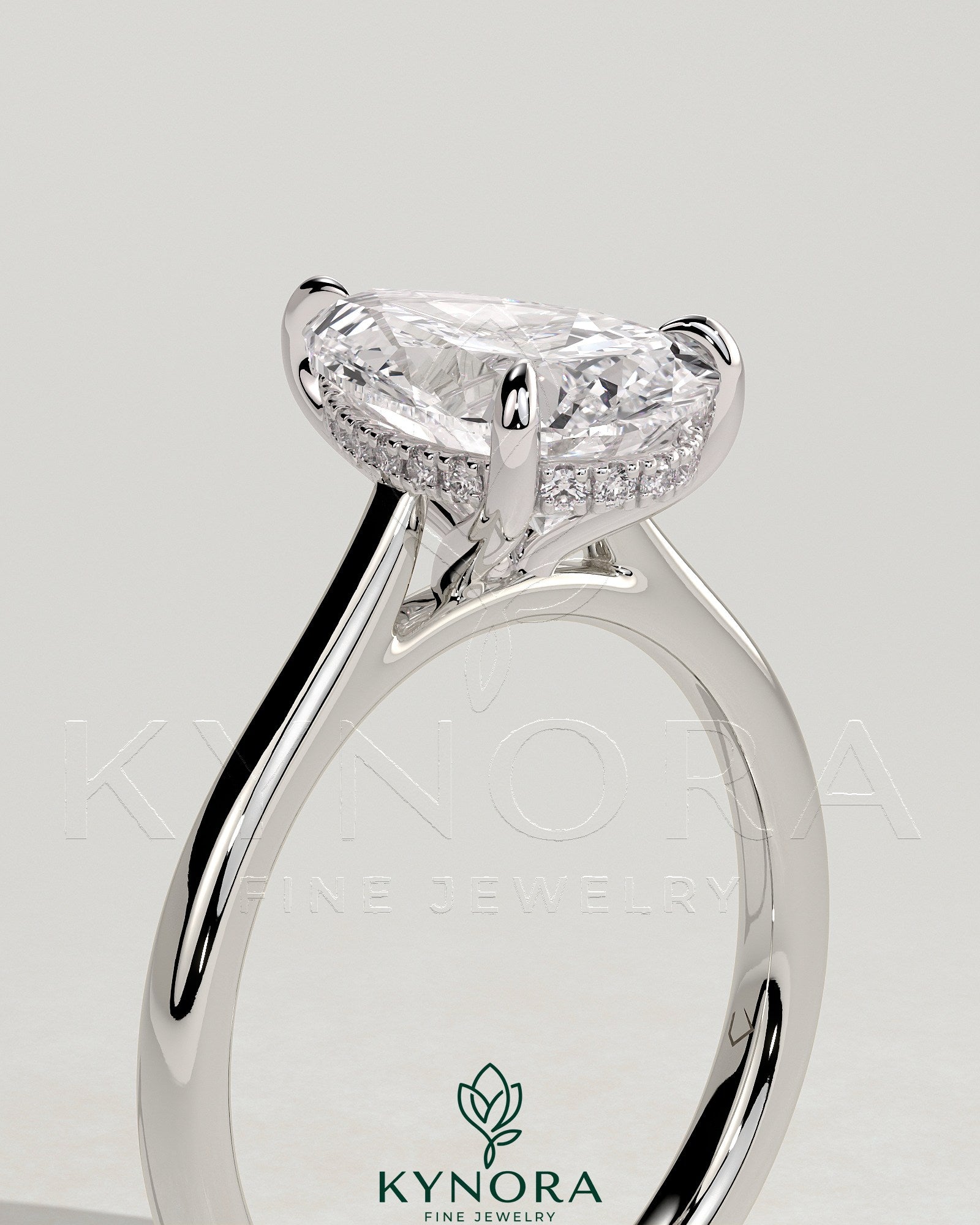 2ct Pear Claw Solitaire with Hidden Halo, Tapered Band and Cathedral High Setting Engagement Ring Secondary image