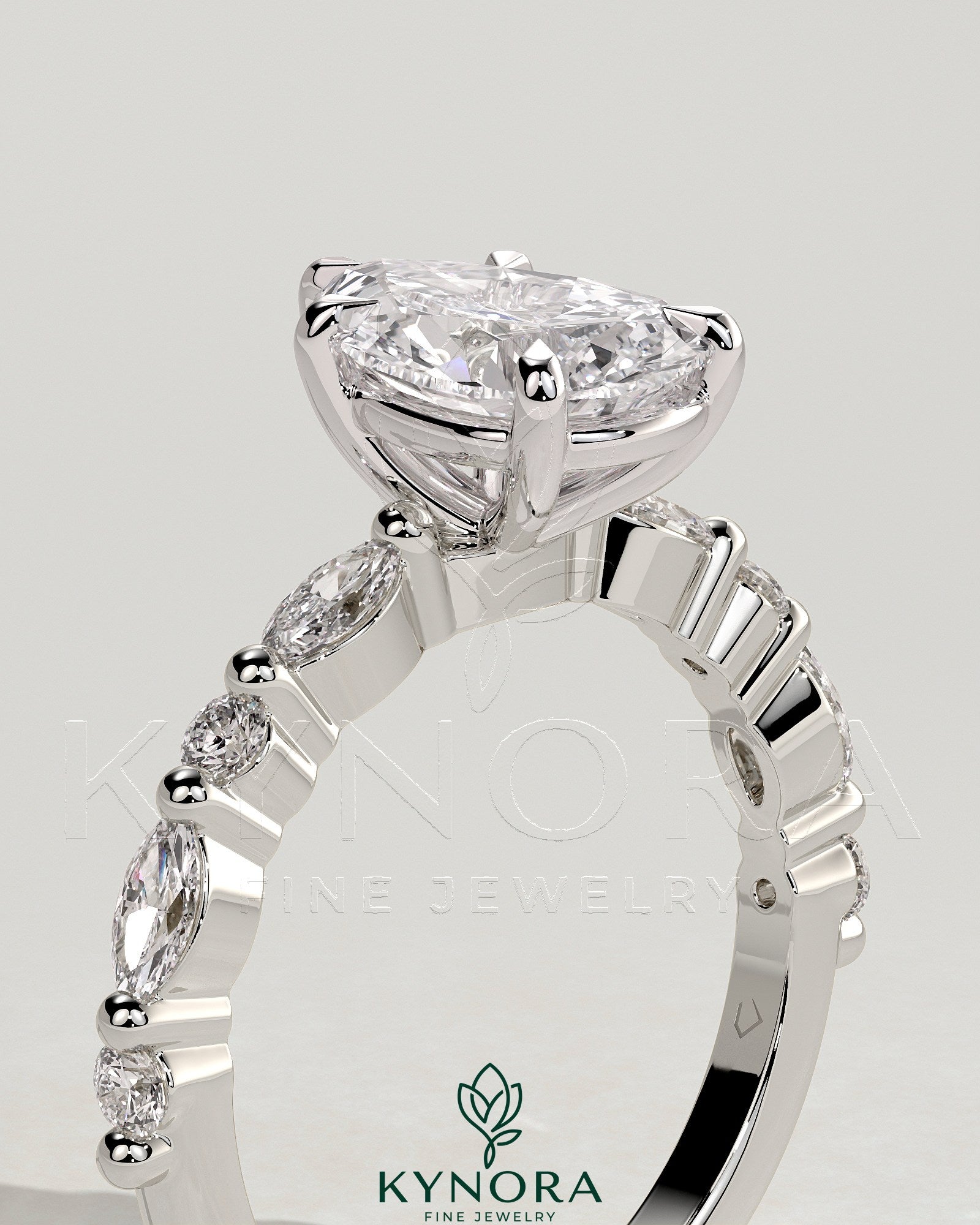 2ct Pear Claw Solitaire with Marquise and Round Accent Stones Engagement Ring Secondary image