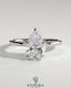 Kynora CJ 2ct pear-shaped diamond solitaire engagement ring with petal gallery and accented tiara detail, silver band.