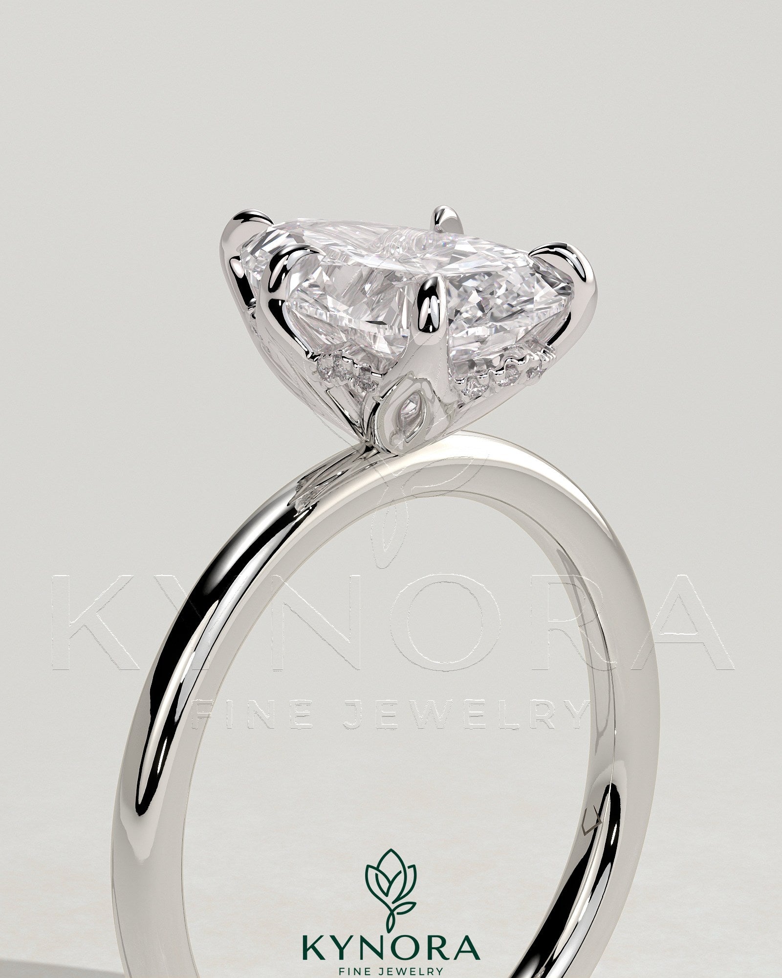 2ct Pear Claw Solitaire with Petal Gallery and Accented Tiara Detail Engagement Ring Secondary image