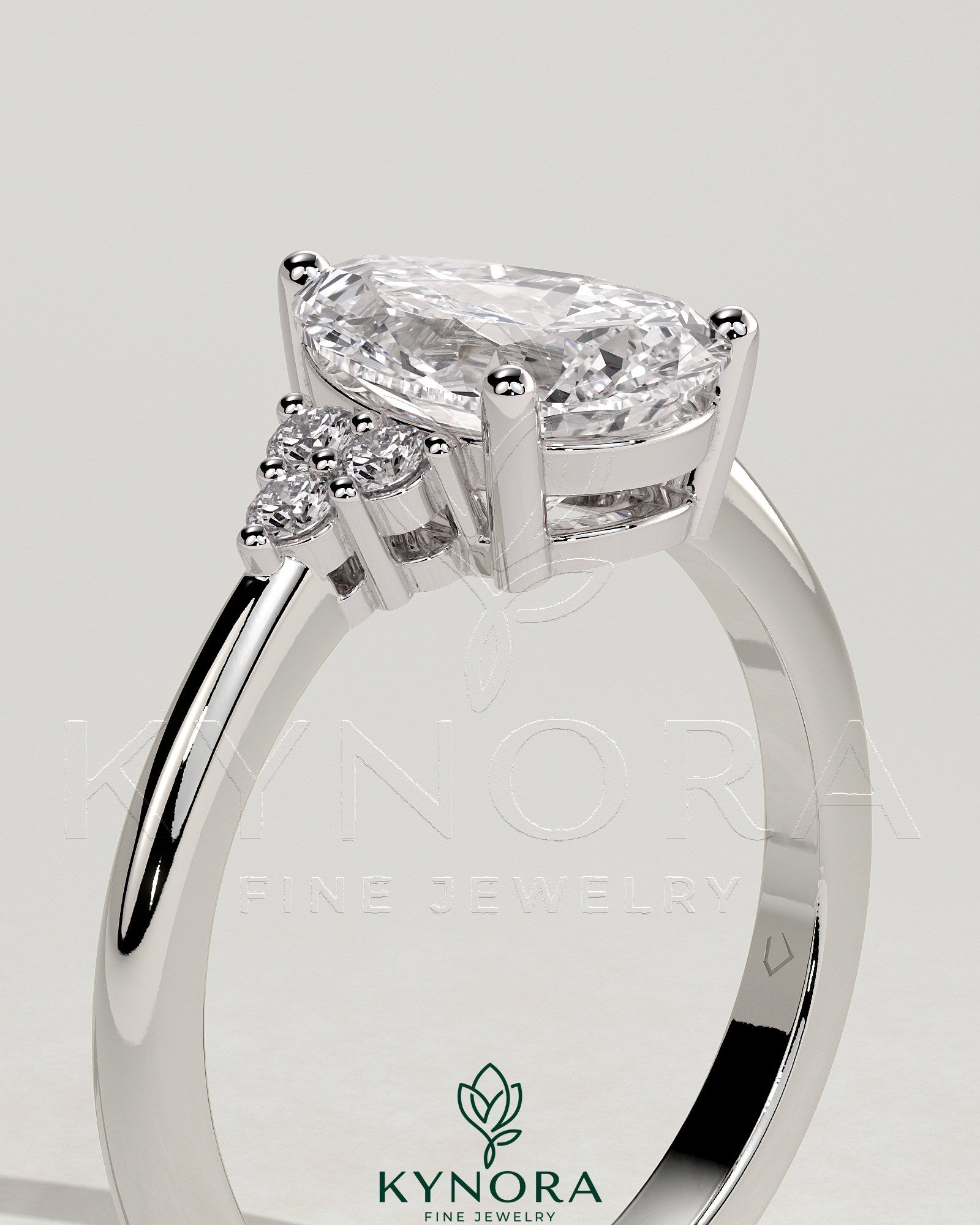 2ct Pear Claw Solitaire with Round Shoulder Stones Engagement Ring Secondary image