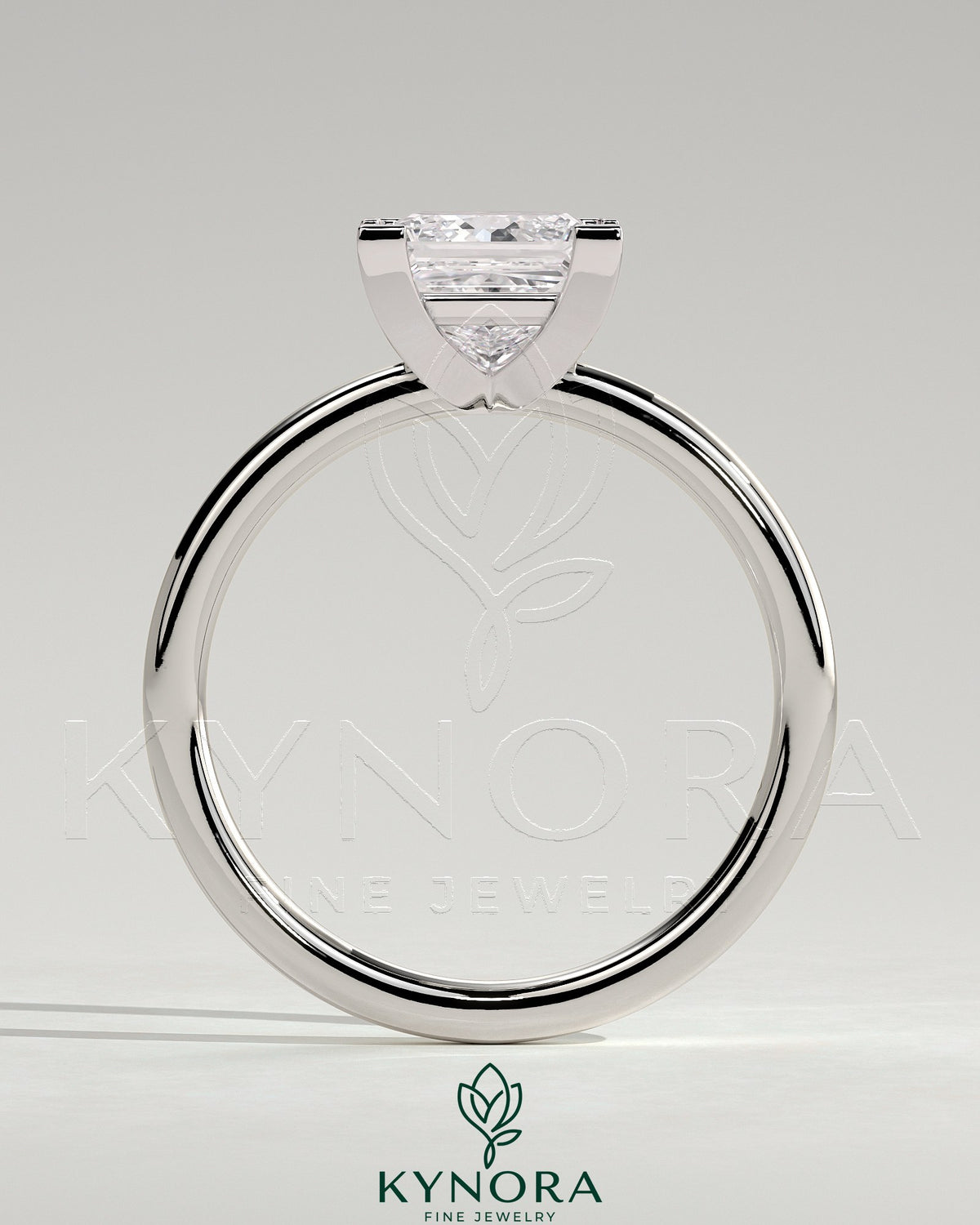 Kynora CJ 2ct princess cut solitaire engagement ring with a sleek band, showcasing a sparkling princess diamond.