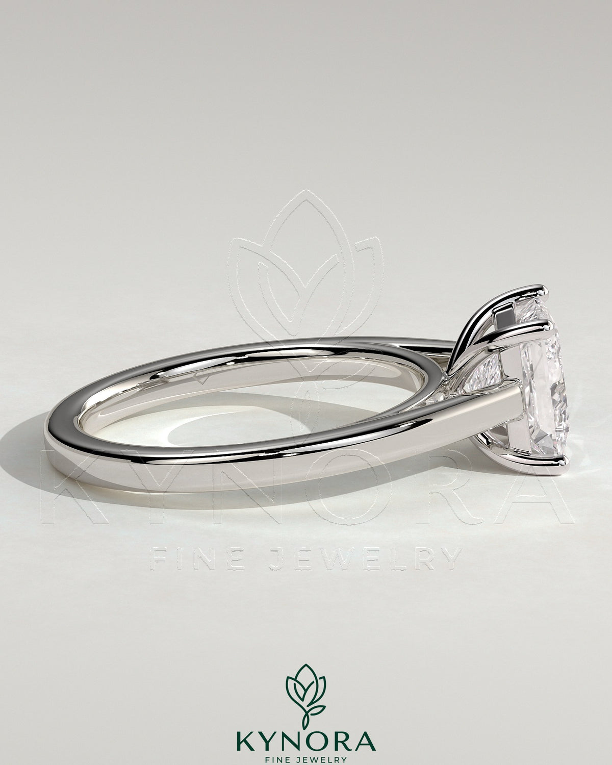 Kynora CJ 2ct princess cut solitaire engagement ring with flat band and cathedral high setting, showcasing elegant jewelry design.