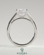 Kynora CJ 2ct princess cut diamond solitaire engagement ring with flat band and cathedral high setting, showcasing elegant jewelry design