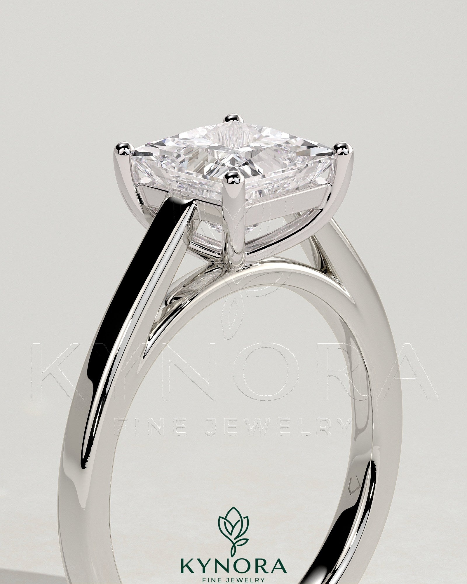 2ct Princess Claw Solitaire with Flat Band and Cathedral High Setting Engagement Ring Secondary image